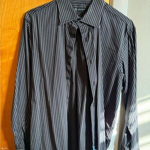 INC International Concepts Black and Gray Striped Dress Shirt